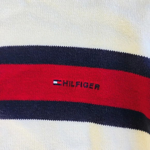 Tommy Hilfiger Y2K Baggy Logo Striped Crewneck Sweater Streetwear Size Medium - Picture 8 of 12
